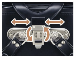 自動で錠が回転するワンタッチロックと体格や服装に合わせて調整可能なスライドロック