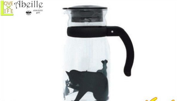 【黒猫雑貨】耐熱ガラスピッチャー【M】【ネコ】【ボトル】【ウォーターボトル】【給水】【ティーポット】【水差し】【猫】【黒猫】【キャット】【ねこ】【雑貨】【グッズ】【かわいい】