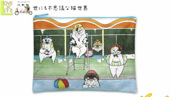 【日本製】【世にも不思議な猫世界】ポーチ【猫野市民プール】【koriri】【猫】【化粧ポーチ】【小物入れ】【入れ物】【ネコ】【ねこ】【グッズ】【スタンプ】【かわいい】