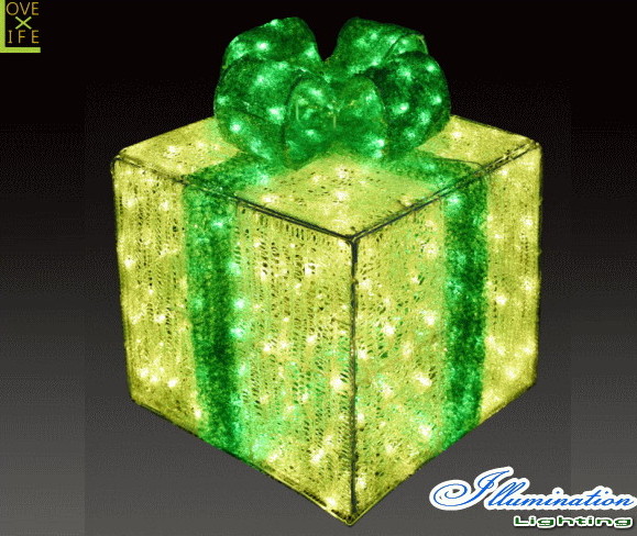 【イルミネーション】ギフトボックス【グリーン】【M】【ギフト】【プレゼント】【箱】【ボックス】【LED】【クリスタル】【電飾】【モチーフ】【クリスマス】【かわいい】