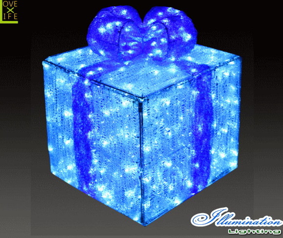 【イルミネーション】ギフトボックス【ブルー】【M】【ギフト】【プレゼント】【箱】【ボックス】【LED】【クリスタル】【電飾】【モチーフ】【クリスマス】【かわいい】