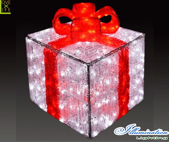 【イルミネーション】ギフトボックス【レッド】【M】【ギフト】【プレゼント】【箱】【ボックス】【LED】【クリスタル】【電飾】【モチーフ】【クリスマス】【かわいい】