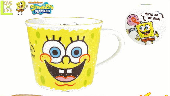 【スポンジボブ】ウッドスプーン付きマグ【らくがきフェイス】【SpongeBob】【アニメ】【マグ】【マグカップ】【スプーン】【コップ】【カップ】【ギフト】【食器】【グッズ】【ボブ】【かわいい】