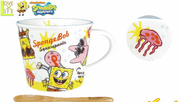 【スポンジボブ】ウッドスプーン付きマグ【らくがきチラシ】【SpongeBob】【アニメ】【マグ】【マグカップ】【スプーン】【コップ】【カップ】【ギフト】【食器】【グッズ】【ボブ】【かわいい】