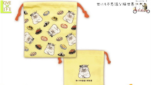 【日本製】【世にも不思議な猫世界】巾着【コタロー寿司】【koriri】【猫】【巾着袋】【袋】【小物入れ】【入れ物】【ネコ】【ねこ】【グッズ】【スタンプ】【かわいい】