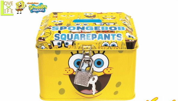 【スポンジボブ】鍵付き缶バンク【フェイス】【SpongeBob】【アニメ】【貯金箱】【アクセ】【ボックス】【小物入れ】【宝物】【宝箱】【グッズ】【ボブ】【かわいい】