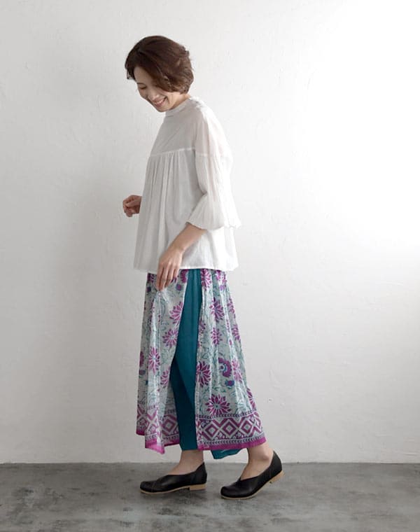 インド綿　コットン　ボールパンツ　ワイドパンツ　パンツ　50代ナチュラルファッション