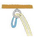 1.ロープを半分に折り、折ったロープの輪っか側をボルトに回します。