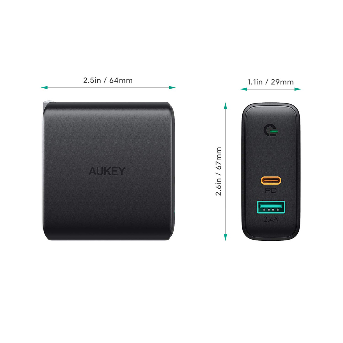 AUKEY USB充電器 typeC タイプC Focus Duo 60W PA-D3-BK ACアダプター スマホ iPhone Android  ノートパソコン 高速 2ポート 3A出力対応 60W出力対応 オーキー | AUKEY公式　楽天市場店