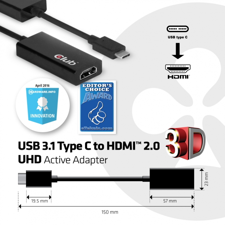 楽天市場】国内正規品 Club 3D USB 3.1 Type C to HDMI 2.0 4K 60Hz 