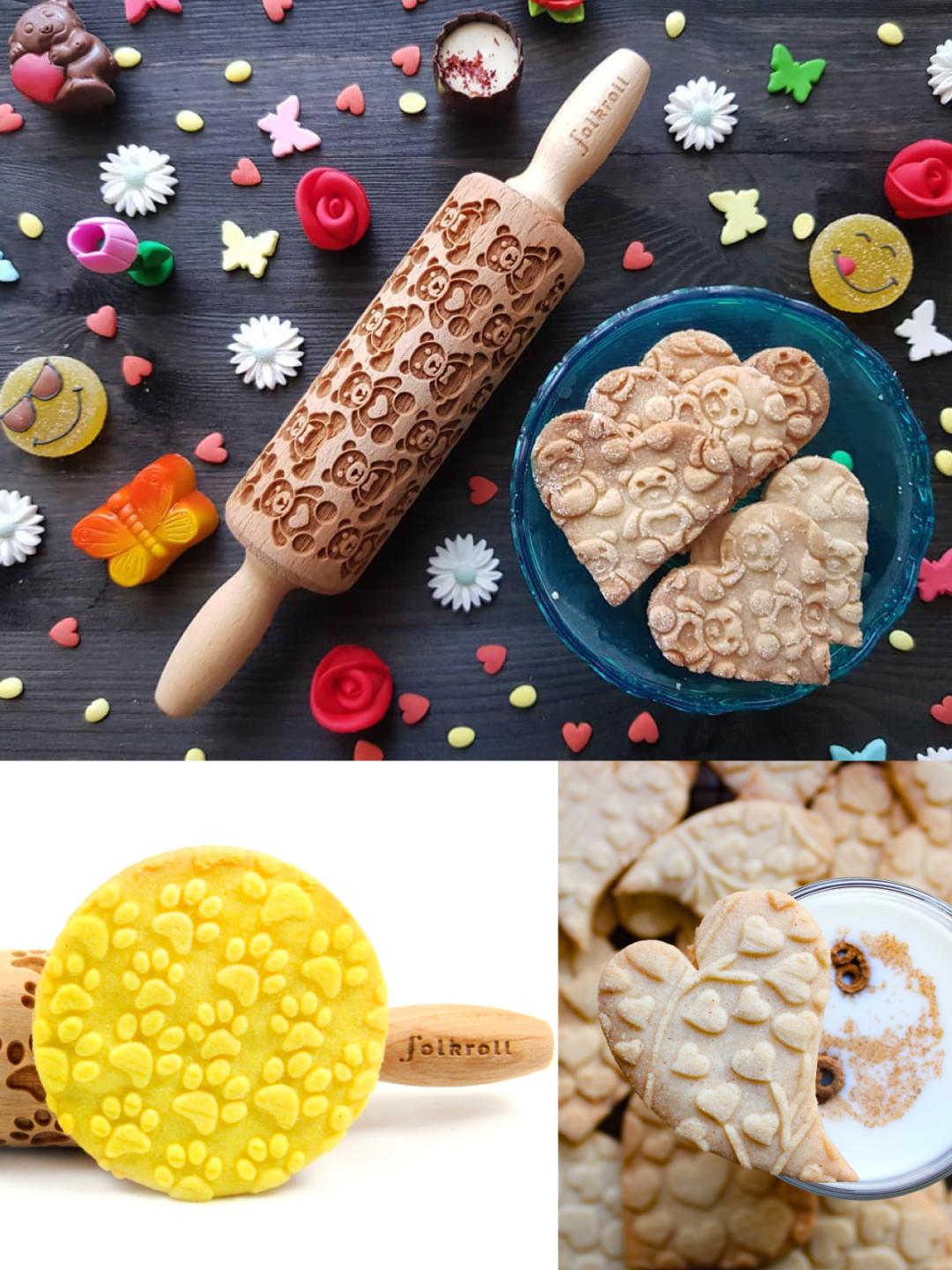 木製 クッキーローラー 「 花柄 」＼Sサイズ／ ヨーロッパ で 人気