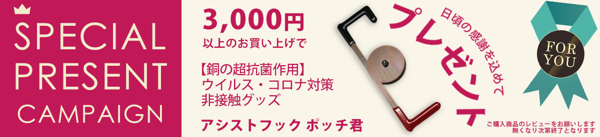 日頃の感謝を込めて3000円以上お買い上げの方に銅のアシストポッチ君プレゼント