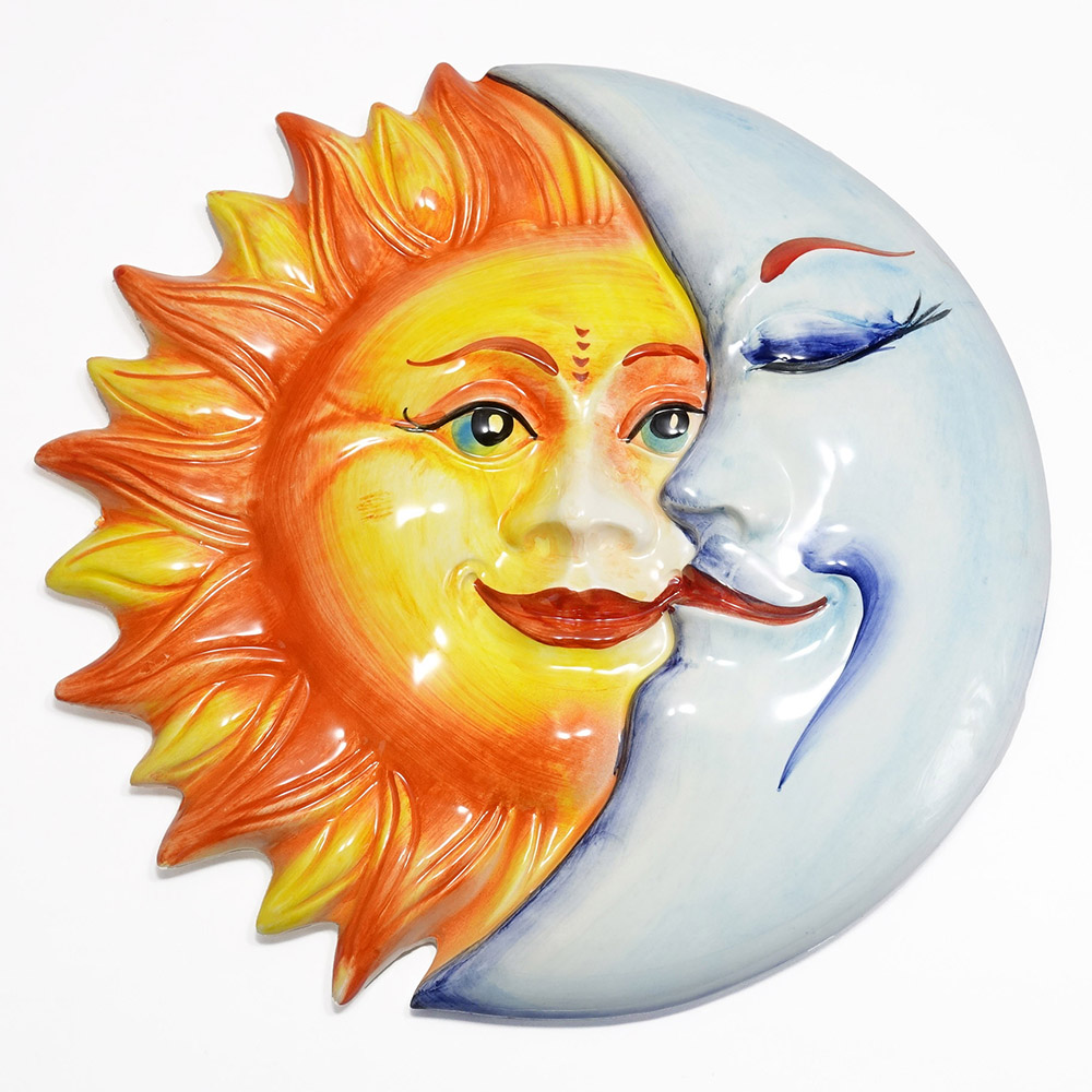 イタリア製 陶器 壁掛け 太陽と月 ソーレ ルナ 手描き 絵皿 ウォール