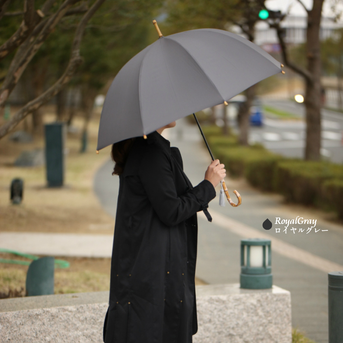 WAKAO(ワカオ)  ロング雨傘　ネイビー　バンブーハンドル