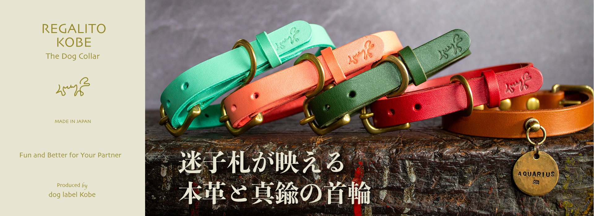 Regalito Kobe The Dog Collar　迷子札が映える本革と真鍮の首輪