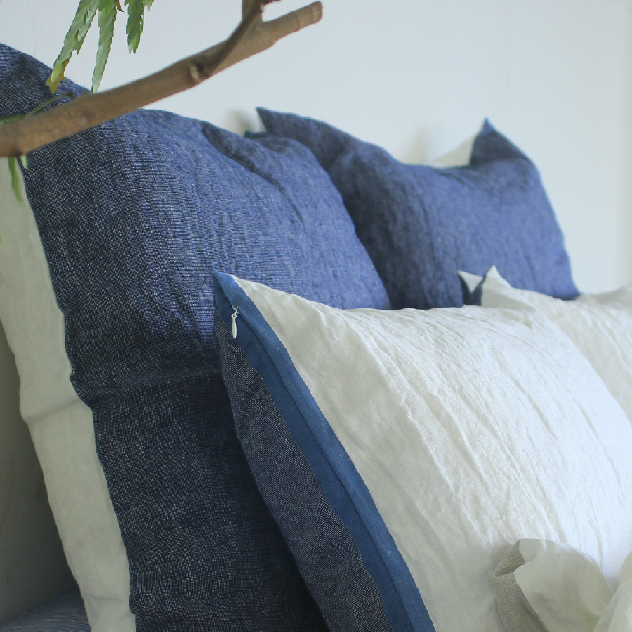 自然素材100% 高品質 リネン 藍染 枕カバー