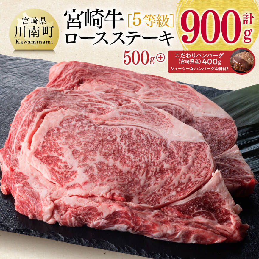 宮崎牛ロースステーキ500g (ハンバーグ4個付き)