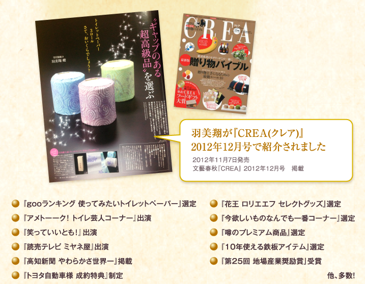 羽美翔が「CREA（クレア）」2012年12月号で紹介されました。