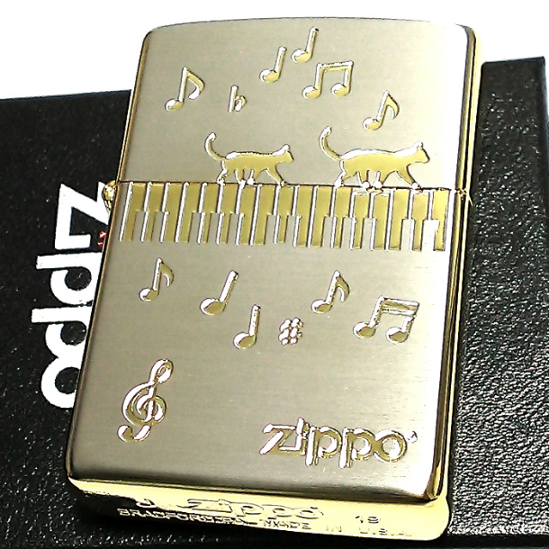 【楽天市場】ZIPPO ライター ジッポ 鍵盤 ピアノ ネコ 音符 シルバー ...
