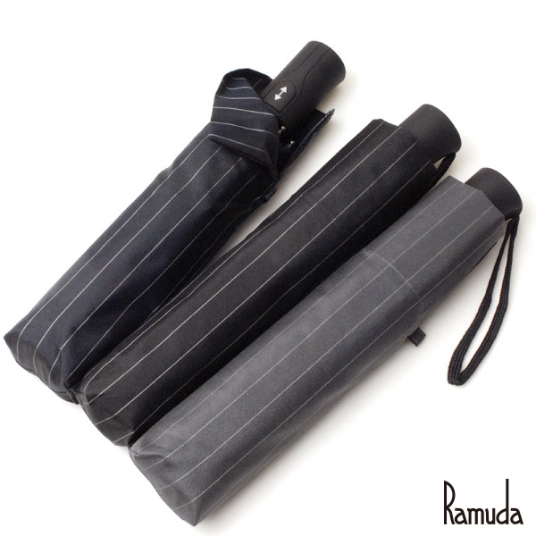 Ramuda 甲州織生地を使用したピンストライプ安全自動開閉折り畳み傘 