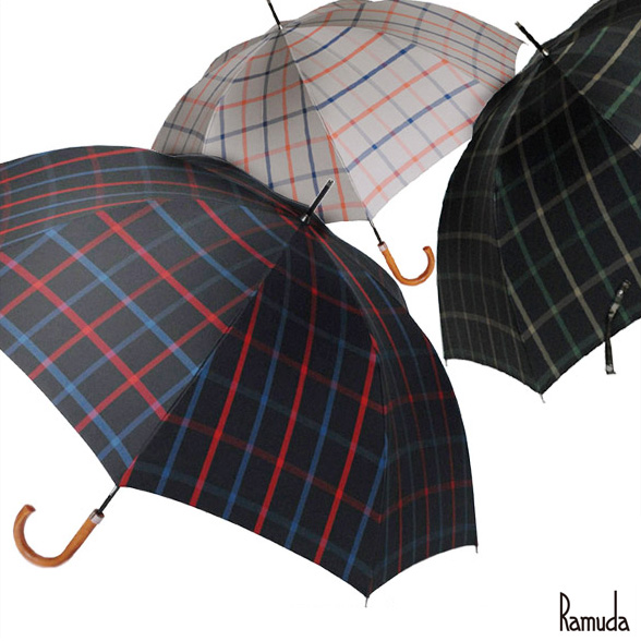 Ramuda 大判サイズのチェック柄長傘。甲州織生地使用