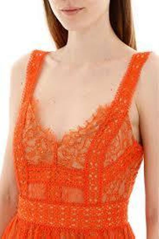 人気トレンド Self-Portrait Orange Lace Panel Midi Dress ワンピース:代引不可