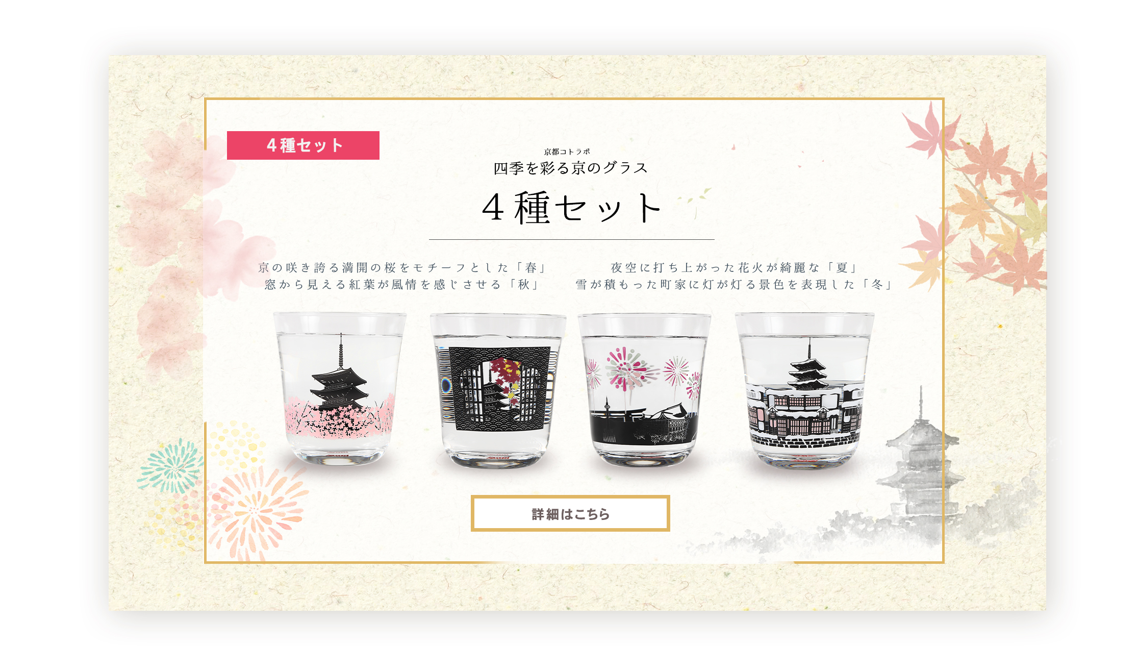 四季を彩る京のグラス4種セット