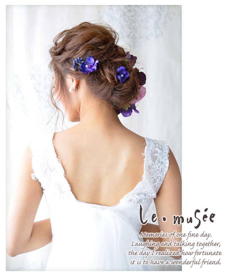 ヘッドドレス（髪飾り）【シルクフラワー】 紫のアネモネとカップローズ 