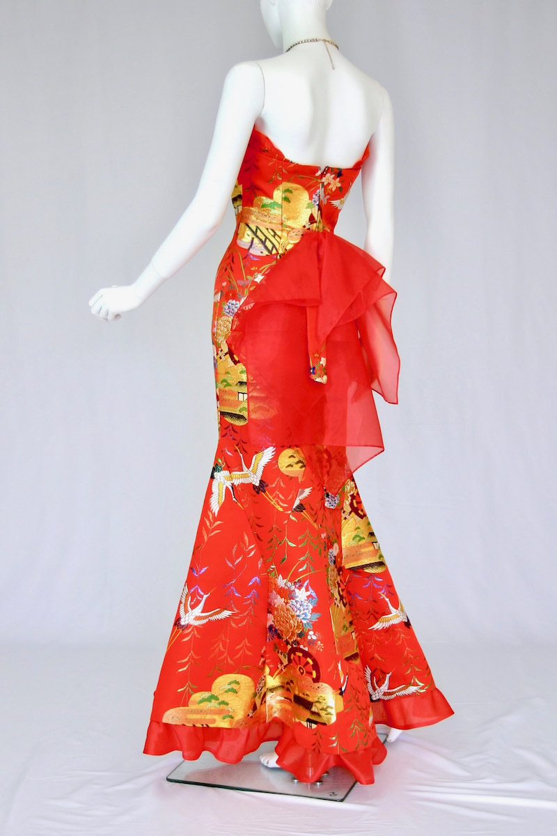 【楽天市場】着物 ドレス リメイク カラードレス ウエディング 赤 マーメイド 着物ドレス 打掛ドレス 一点物 デザイナーズブランド