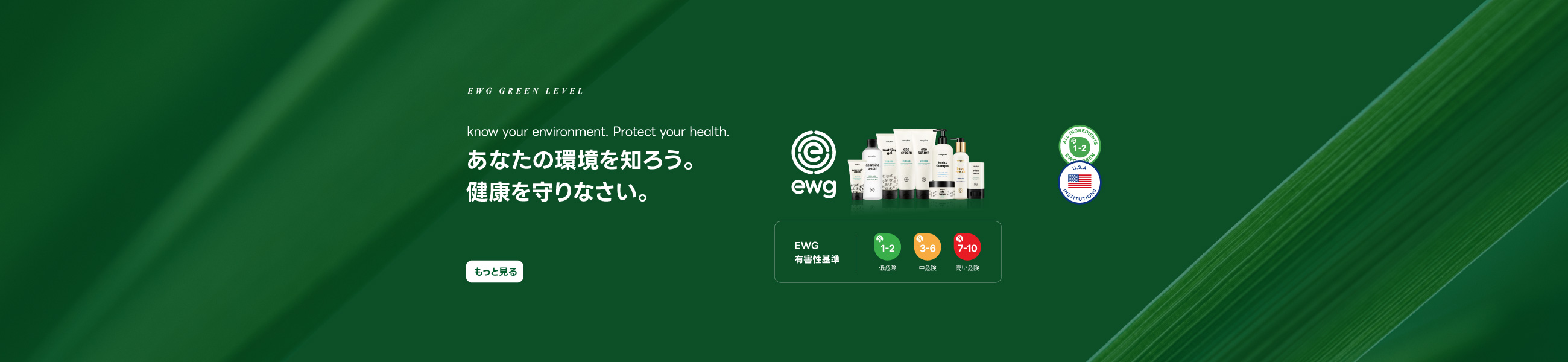 EWG(有害性基準) GREEN LEVEL あなたの環境を知ろう。健康を守りなさい。