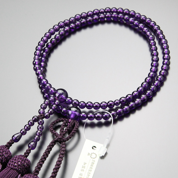 浄土真宗 数珠 女性用 8寸 最上質 紫水晶 正絹2色房
