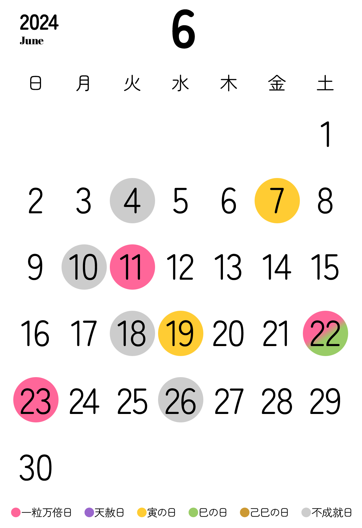2024年6月の開運カレンダー