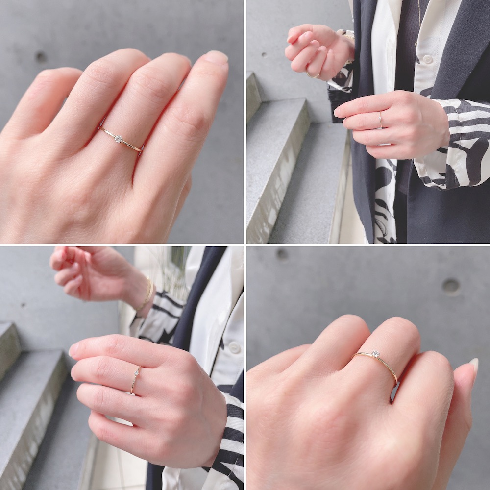 【楽天市場】【日本製 18金 華奢リング】 一粒ダイヤモンド リング 指輪 ピンキーリング マイナスサイズ 6本爪 0.05ct 重ね付け