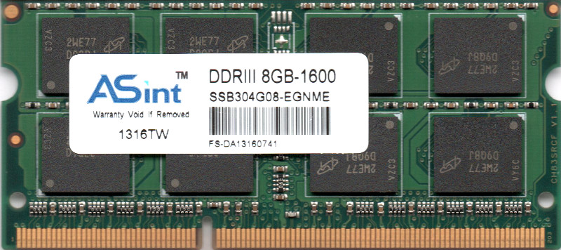 【楽天市場】【ポイント2倍】ASint PC3-12800S (DDR3-1600) 8GB SO-DIMM 204pin ノートパソコン用