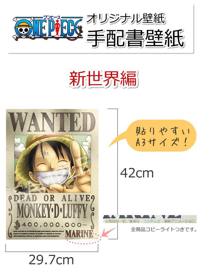 楽天市場 One Piece ワンピース ウォールステッカー 手配書 ルフィ新世界 42cm 29 7cm リウォール