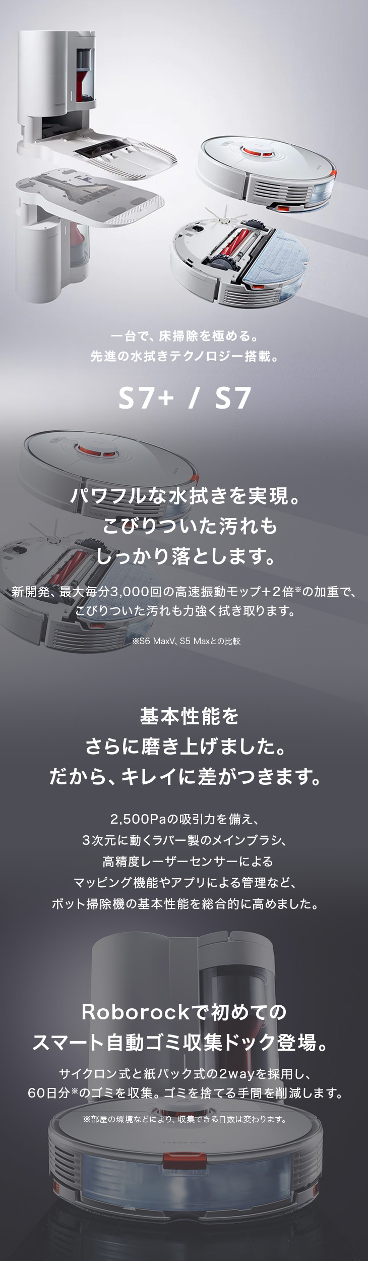 日本正規代理店品 ロボロック(Roborock) S7 白 純正アクセサリーセット 強力水拭き対応 高速振動モップ カーペット自動回避