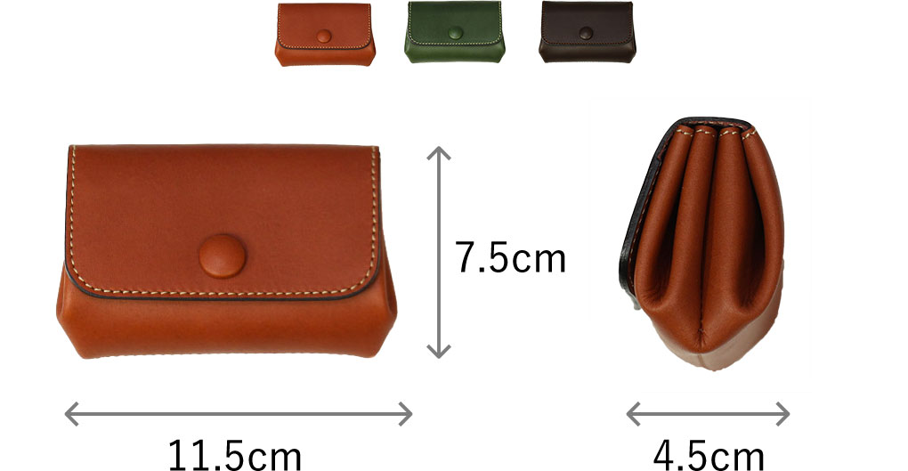 くるみボタン財布(中) サイズ：縦7.5cm×横11.5cm×厚み4.5cm