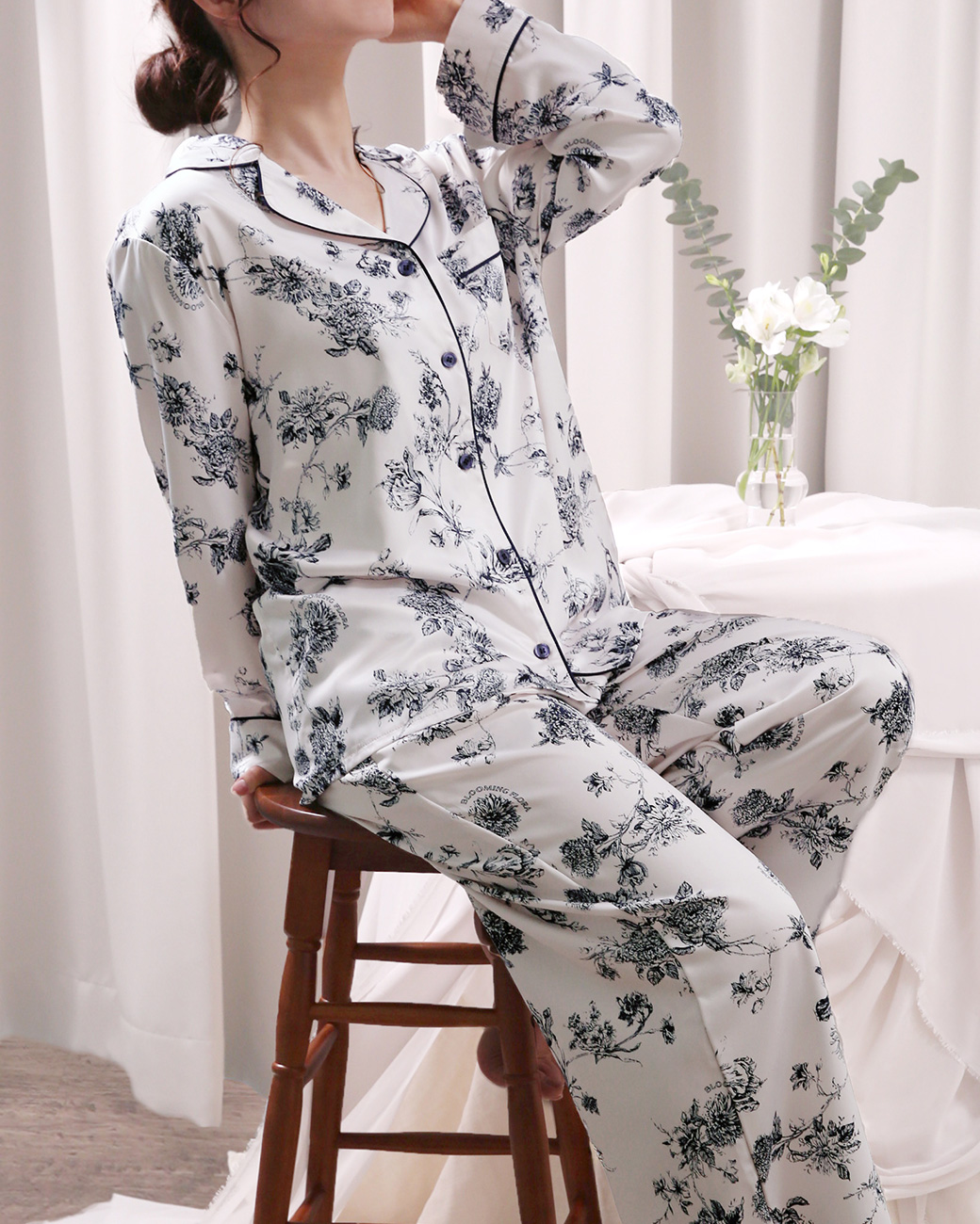 (ブルーミングフローラ)bloomingFLORA ルームウェア パジャマ 上下セット 長袖 日本製 ダブルガーゼ 綿100％ 丸衿 優しい着心地