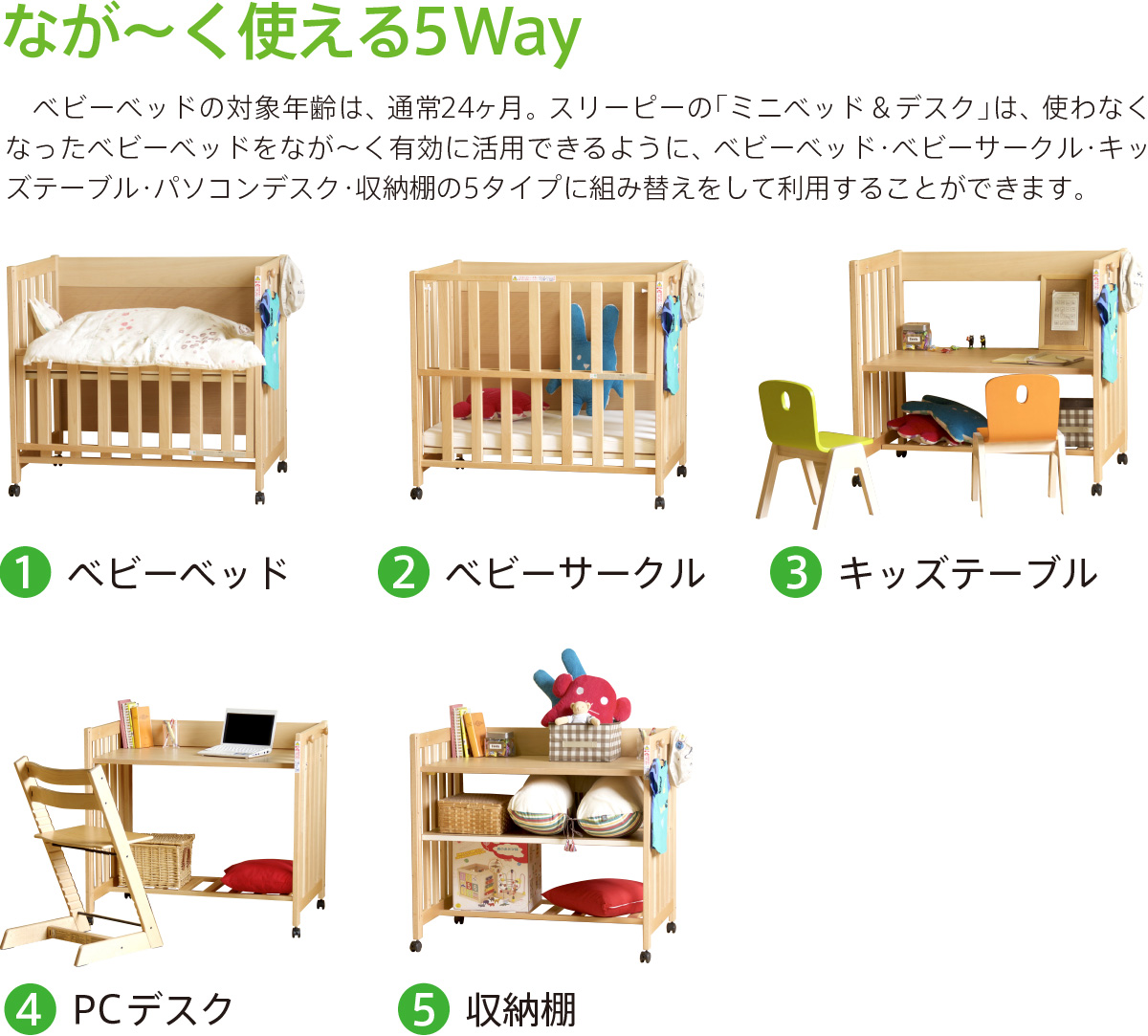 日本製 5way ベビーベッド 「ミニベッド＆デスク」 ベビーベット ミニ 石崎家具 | スリーピー楽天市場店