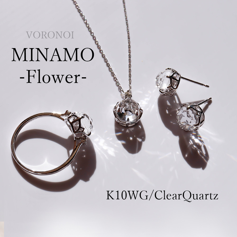 MINAMO -Flower- K10WG クリアクォーツ ダイヤモンド ネックレス